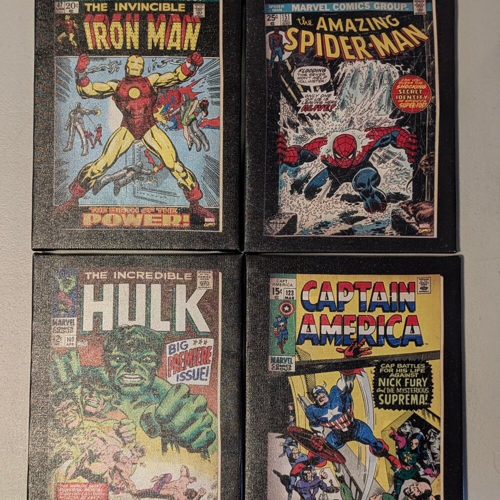 Set of Four Marvel Comic Canvas Covers